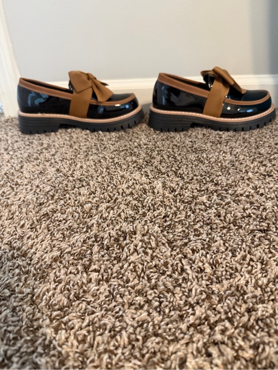 Shoes - Black and Brown Patent Loafers with Bow